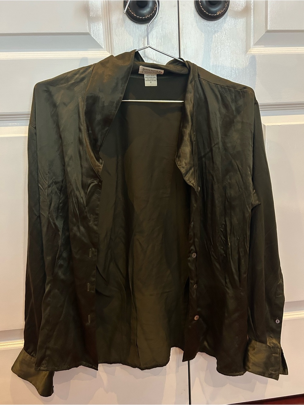 Banana Republic Olive Satin Open-Front Jacket